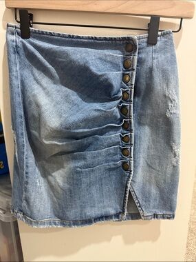 Retrofete Light Blue Button-Front Denim Mini Skirt